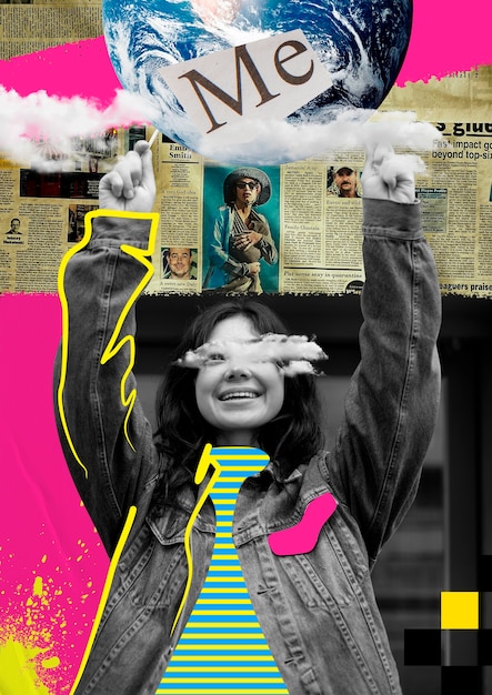 Ritratto di persona con tecnica del collage e color blocking