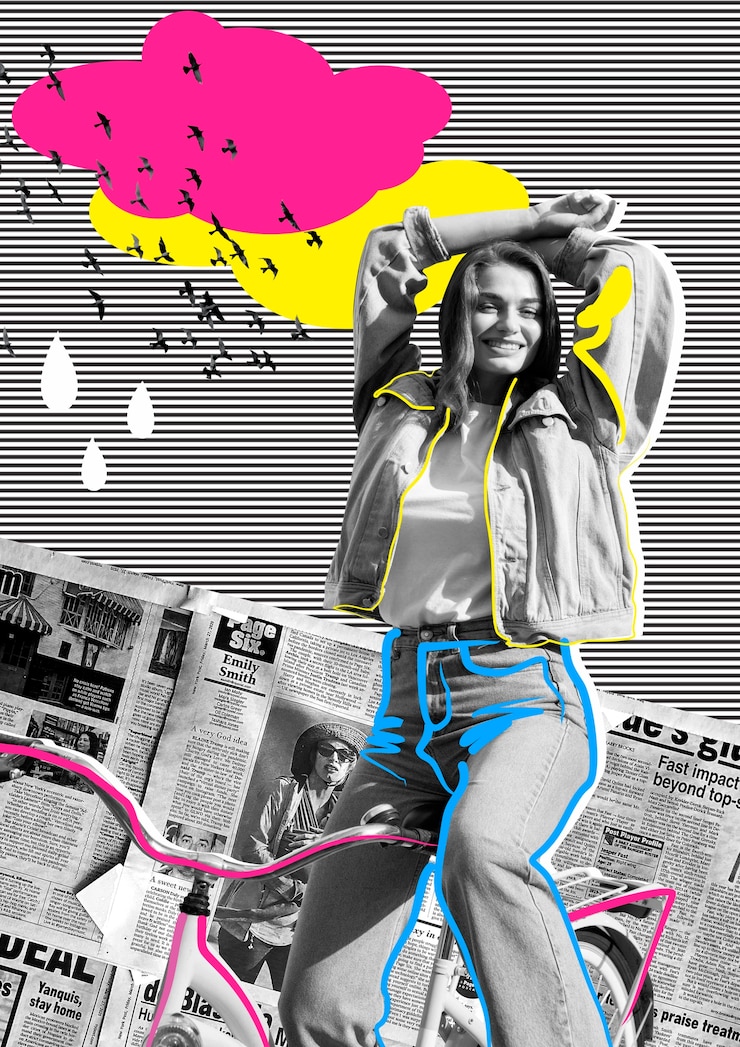 Foto gratuito ritratto di persona con tecnica del collage e color blocking