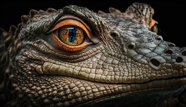 Ritratto di rettile coccodrillo in via di estinzione che fissa l'intelligenza artificiale generativa della fotocamera