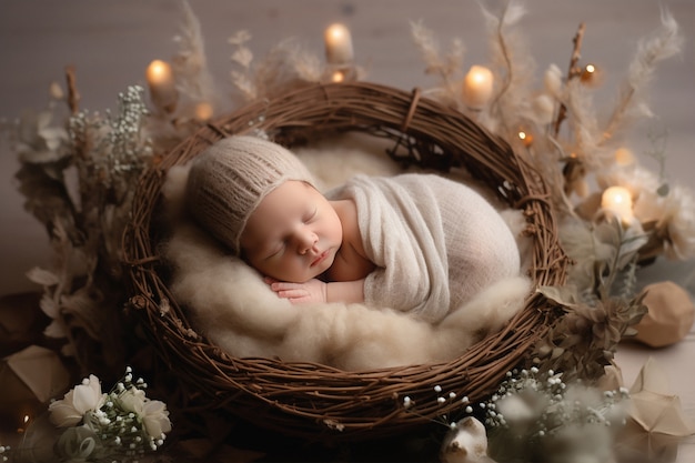 Ritratto di un adorabile neonato con le luci