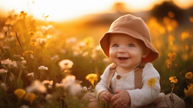 Ritratto di un adorabile neonato nel campo