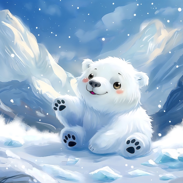 Ritratto di un adorabile orso polare bianco con la neve