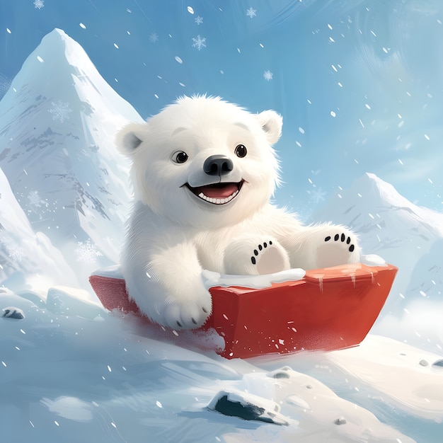 Ritratto di un adorabile orso polare bianco con la neve