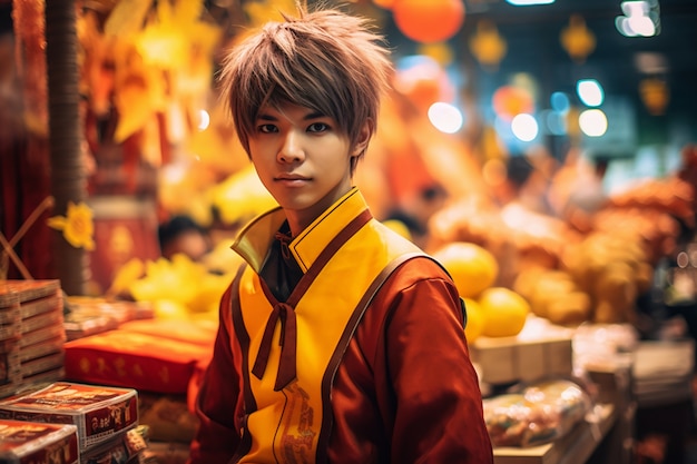 Ritratto di un artista del cosplay vestito come personaggi di anime