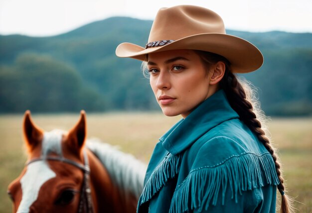 Ritratto di un cowboy con uno sfondo sfocato