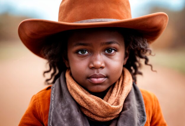 Ritratto di un cowboy con uno sfondo sfocato