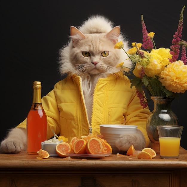 Ritratto di un gatto antropomorfo vestito con abiti umani
