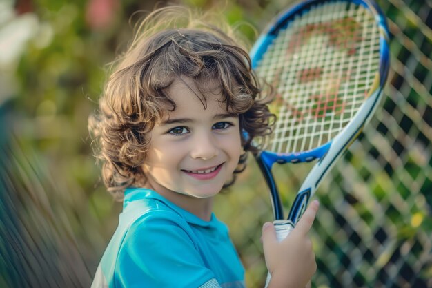 Ritratto di un giovane giocatore che pratica il tennis