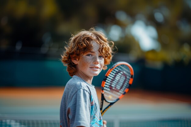 Ritratto di un giovane giocatore che pratica il tennis