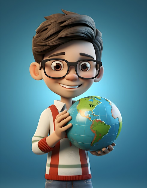 Ritratto di un giovane studente con un globo per la giornata dell'istruzione