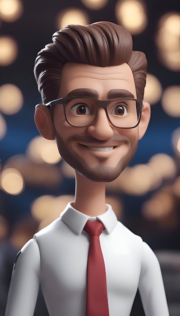 Ritratto di un giovane uomo d'affari felice con occhiali rendering 3d