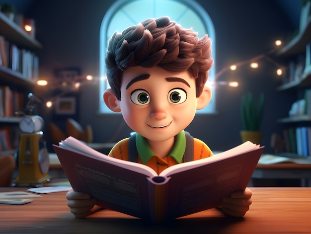 Ritratto di un ragazzino con un libro per il giorno dell'istruzione