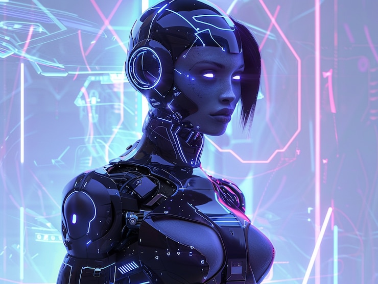 Foto gratuito ritratto di un umanoide femminile tecnologicamente avanzato