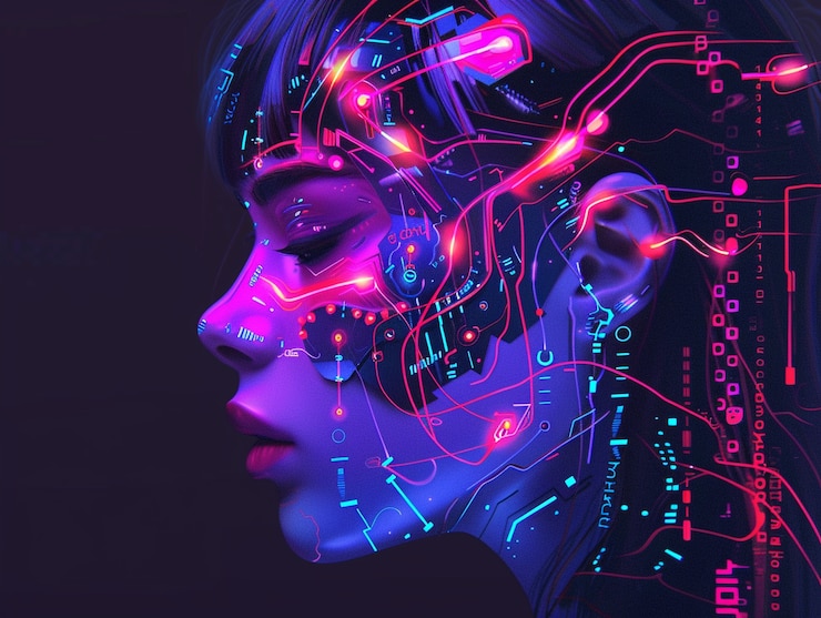 Foto gratuito ritratto di un umanoide femminile tecnologicamente avanzato
