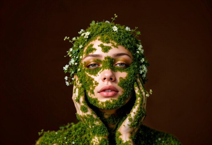 Foto gratuito ritratto di una bella donna che promuove il trucco naturale
