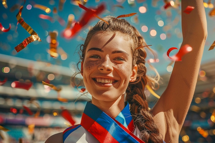 Foto gratuito ritratto di una donna che gareggia ai giochi olimpici