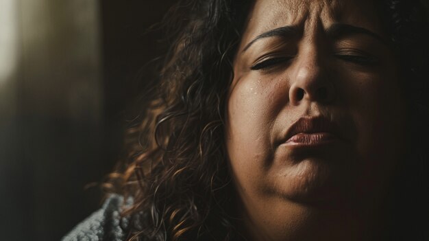 Ritratto di una donna che mostra forti emozioni per la consapevolezza della salute mentale