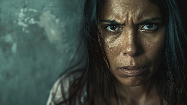 Ritratto di una donna che mostra forti emozioni per la consapevolezza della salute mentale