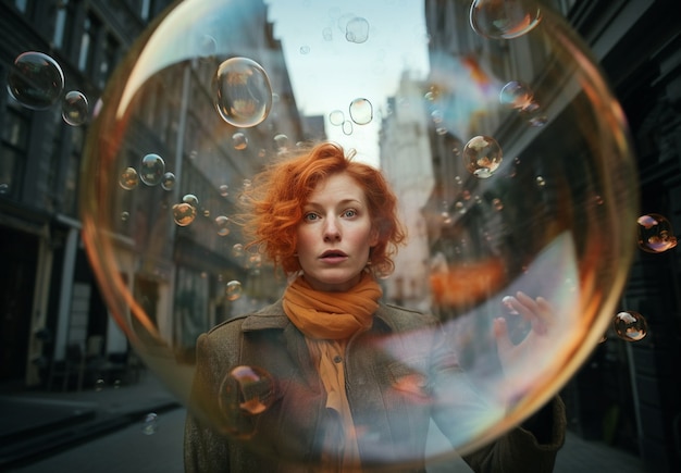 Ritratto di una donna con una bolla trasparente