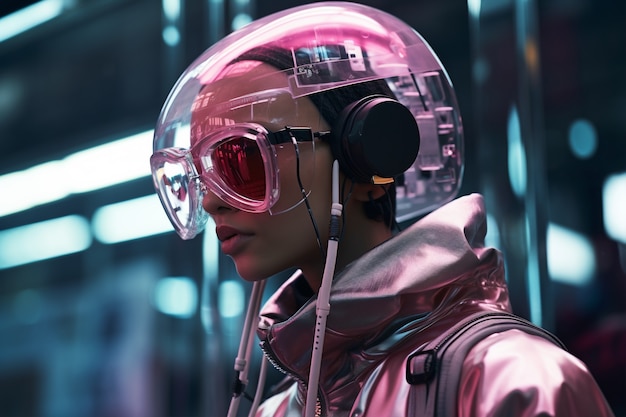 Ritratto di una donna guerriera cyberpunk