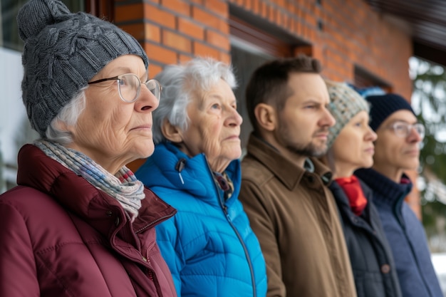 Ritratto di una famiglia multigenerazionale che condivide lo spazio domestico a causa dei prezzi elevati delle abitazioni