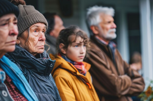 Ritratto di una famiglia multigenerazionale che condivide lo spazio domestico a causa dei prezzi elevati delle abitazioni