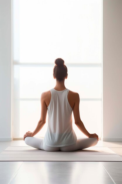 Ritratto di una persona che pratica lo yoga a casa