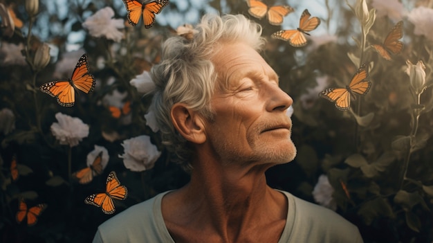 Ritratto di una persona circondata da farfalle