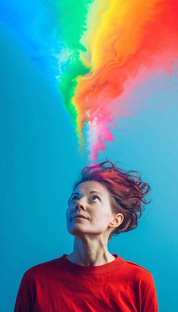 Ritratto di una persona con i colori dell'arcobaleno che simboleggiano i pensieri del cervello ADHD