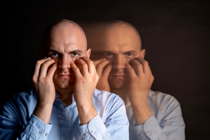 Foto gratuito ritratto di uomo che soffre di schizofrenia