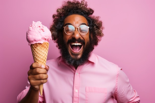 Ritratto di uomo sorridente con gelato