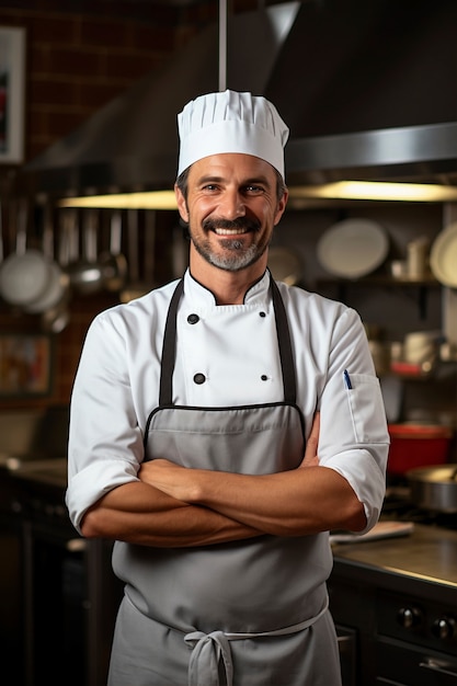 Ritratto di uomo sorridente in cucina