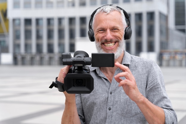 Ritratto di vista frontale del cameraman