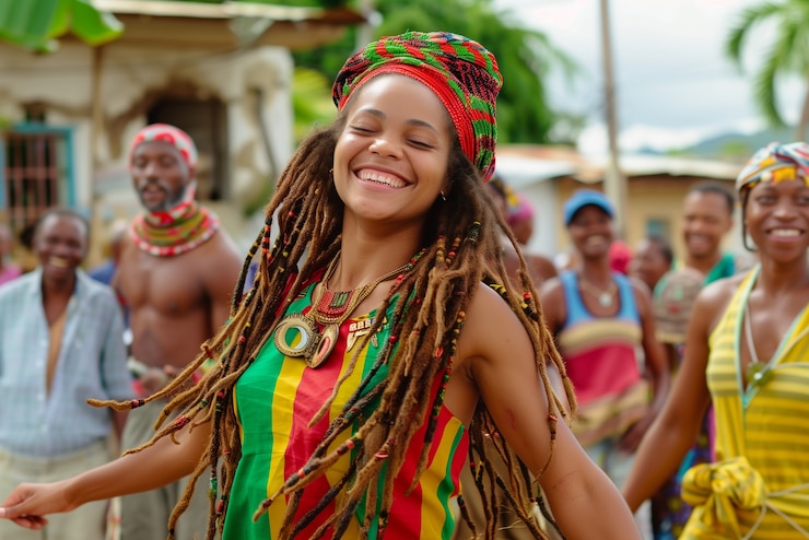 Foto gratuito ritratto fotorealistico di una donna rastafari con i dread africani