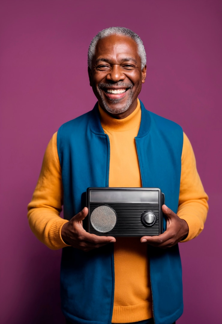Foto gratuito ritratto fotorealistico di una persona che ascolta la radio in occasione della celebrazione della giornata mondiale della radio
