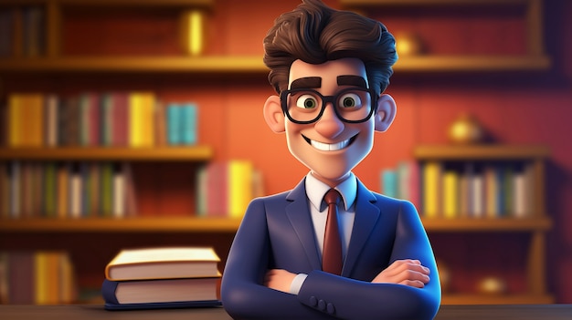 Ritratto in cartone animato 3D di una persona che pratica una professione legata al diritto