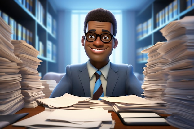 Ritratto in cartone animato 3D di una persona che pratica una professione legata al diritto