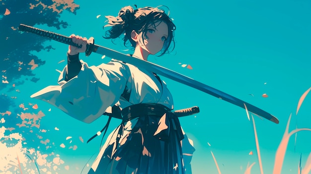 Ritratto in stile anime di un personaggio samurai giapponese tradizionale