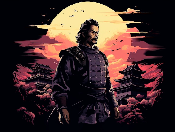 Foto gratuito ritratto in stile anime di un personaggio samurai giapponese tradizionale