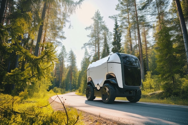 Robot di consegna in un ambiente futuristico.