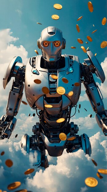 Robot futuristico che interagisce con il denaro