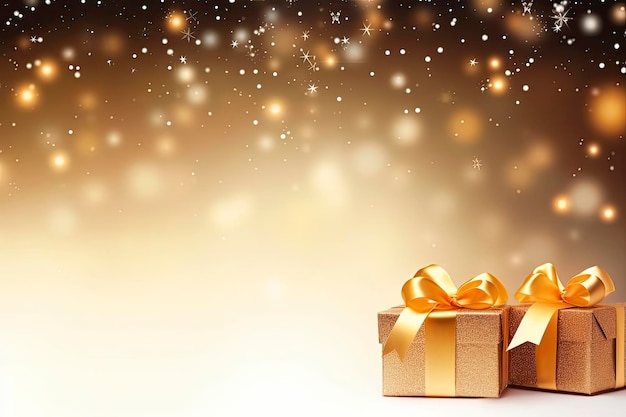 scatole regalo di Natale con sfondo di luci brillanti
