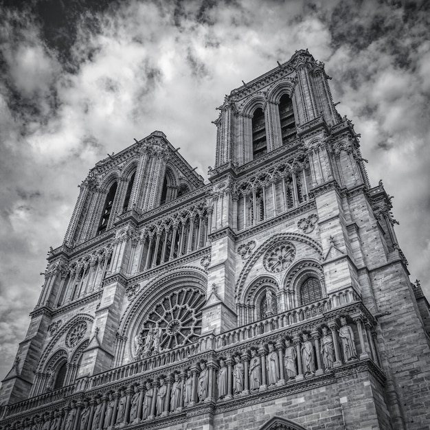 Scatto in scala di grigi di Notre-Dame de Paris a Parigi, Francia