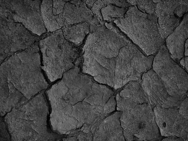 Scatto in scala di grigi di sfondo di struttura del suolo incrinato