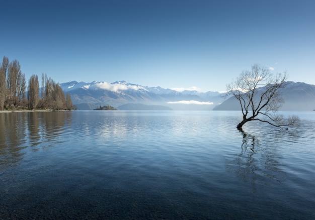 Scatto mozzafiato del lago Wanaka nel villaggio di Wanaka, Nuova Zelanda