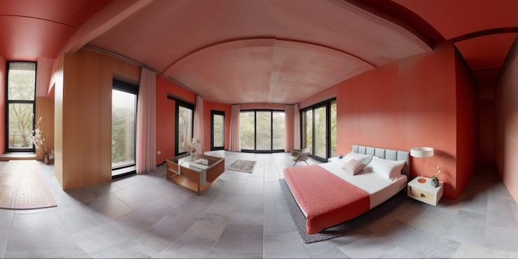 Foto gratuito scatto per composizione panoramica della camera da letto