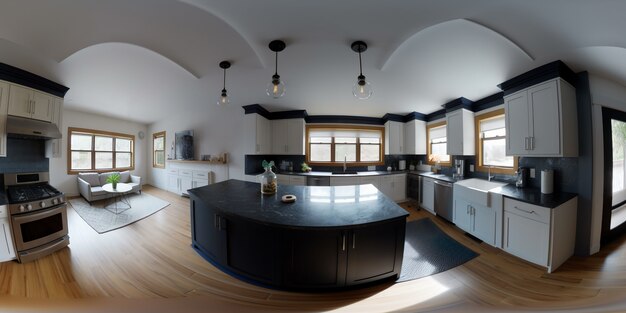 Scatto per composizione panoramica della cucina