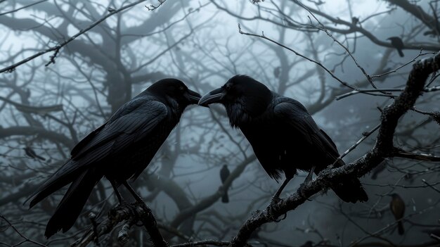 Scena buia di corvi all'aperto