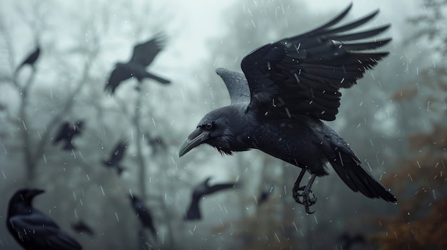 Scena buia di corvi all'aperto
