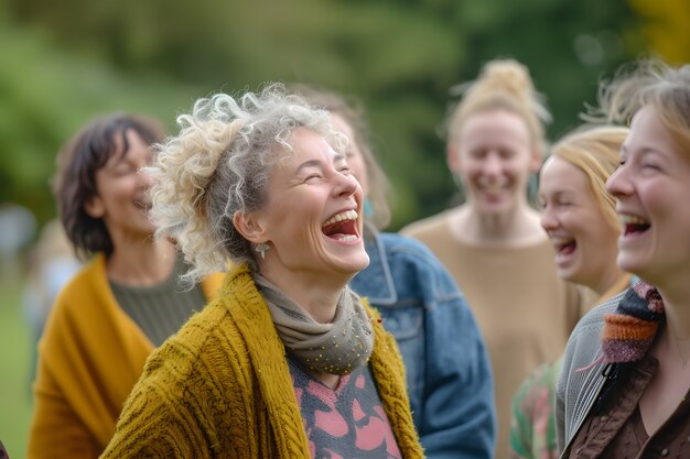 Scena cinematografica che raffigura il sostegno e la gentilezza tra le comunità di persone.